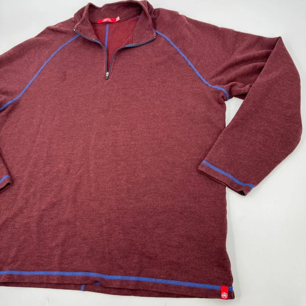 Agave American Made Mens XL Quarter Zip Pullover Burgundy Blue Stitching‎